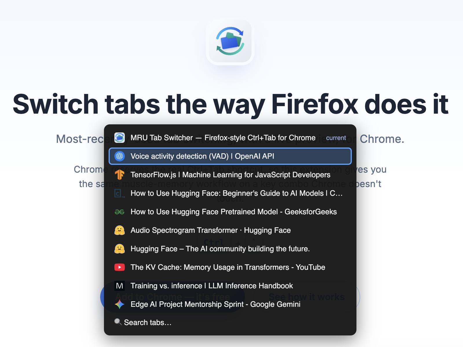 Cycle overlay showing recent tabs
